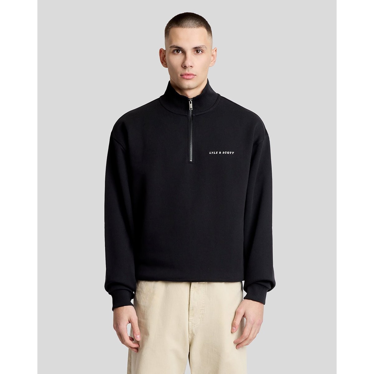Sweat-shirt camionneur épais script zippé noir jais, LYLE & SCOTT