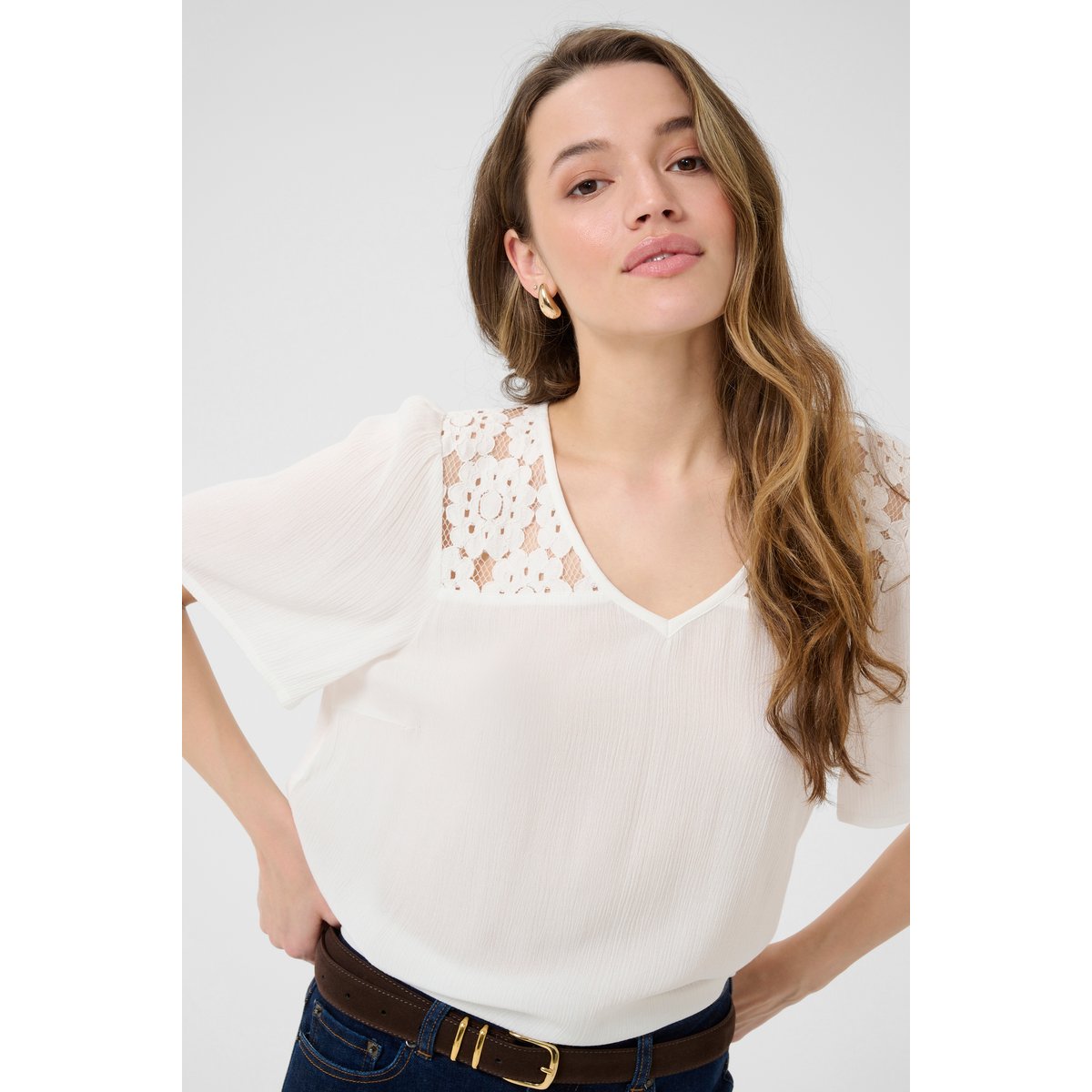 Blouse à manches courtes blanc chalk, KAFFE