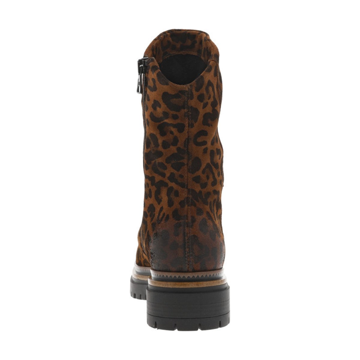 Bottes en cuir léopard avec semelle à talon plat et fermeture zippée léopard, MJUS