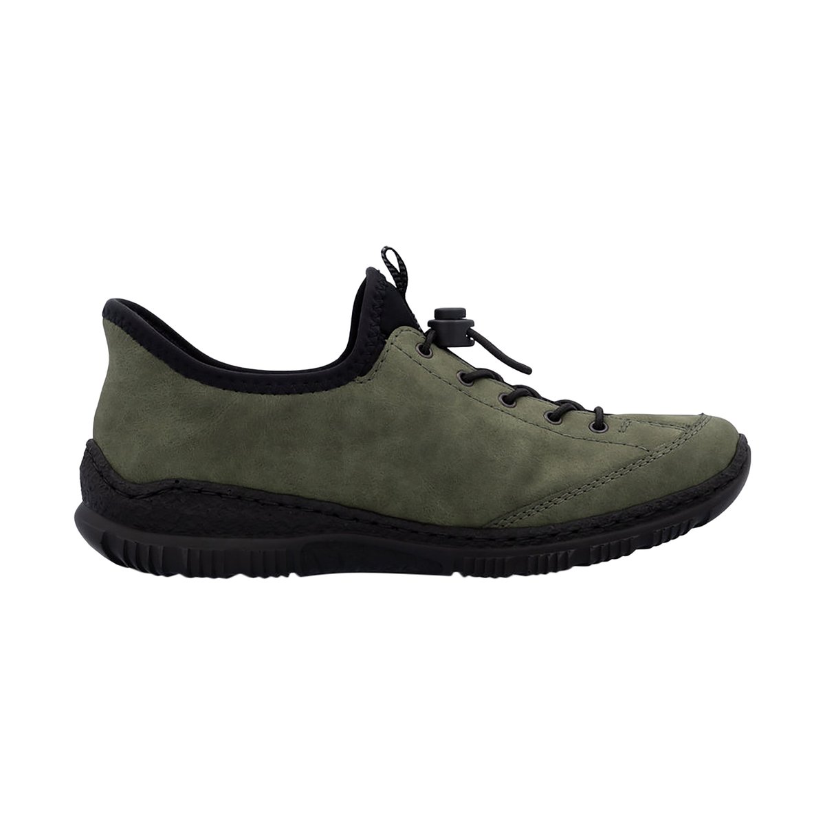 Sneakers kaki avec semelle à talon plat et à lacets élastiqués avec stoppeur kaki, RIEKER
