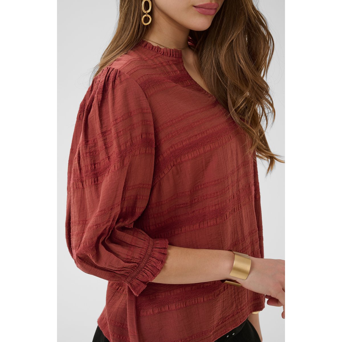 Blouse à manches courtes marron brandy snifter, CREAM