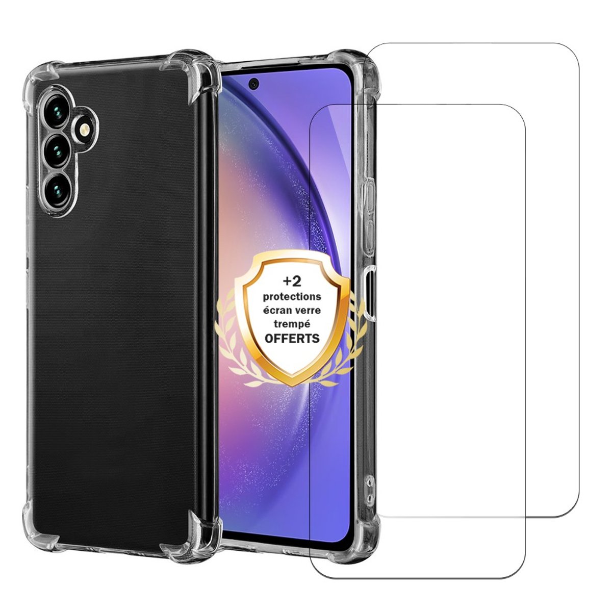 Coque Galaxy A54 antichoc + 2 vitres transparent, EVETANE