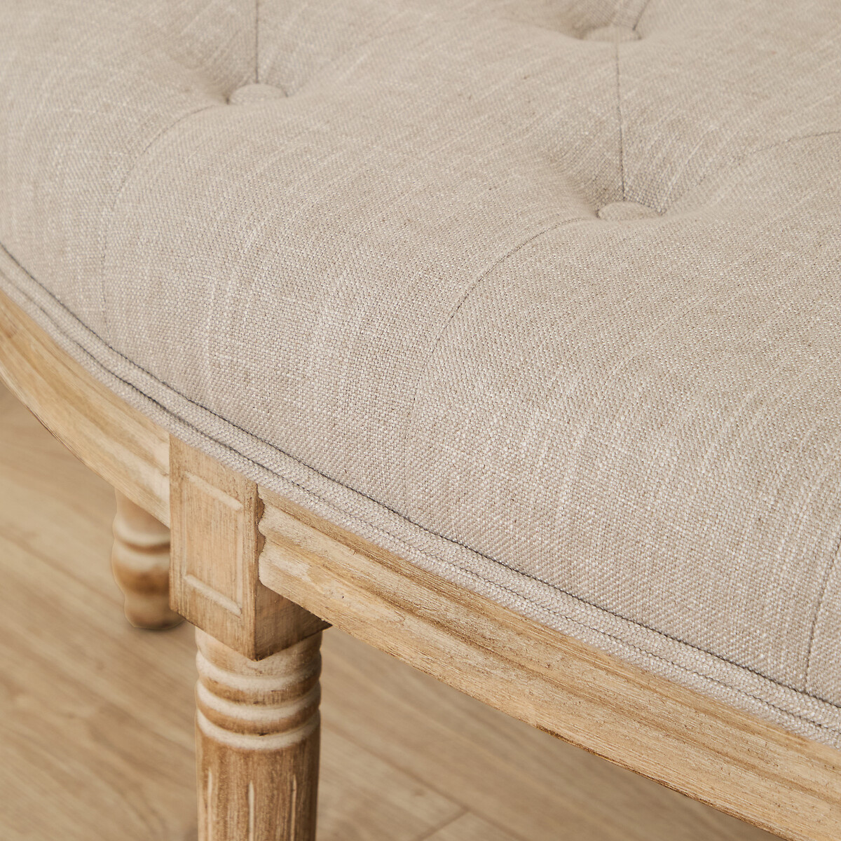 Annette French Vintage Buttoned Linen Curved Bench linen, VOYAGE MAISON