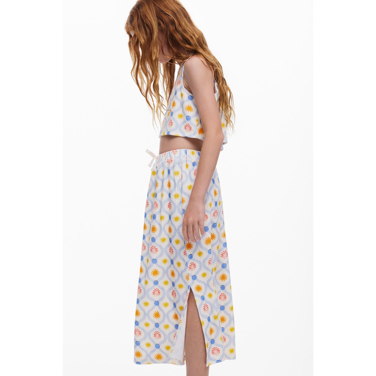 Jupe midi soleils beige, DESIGUAL