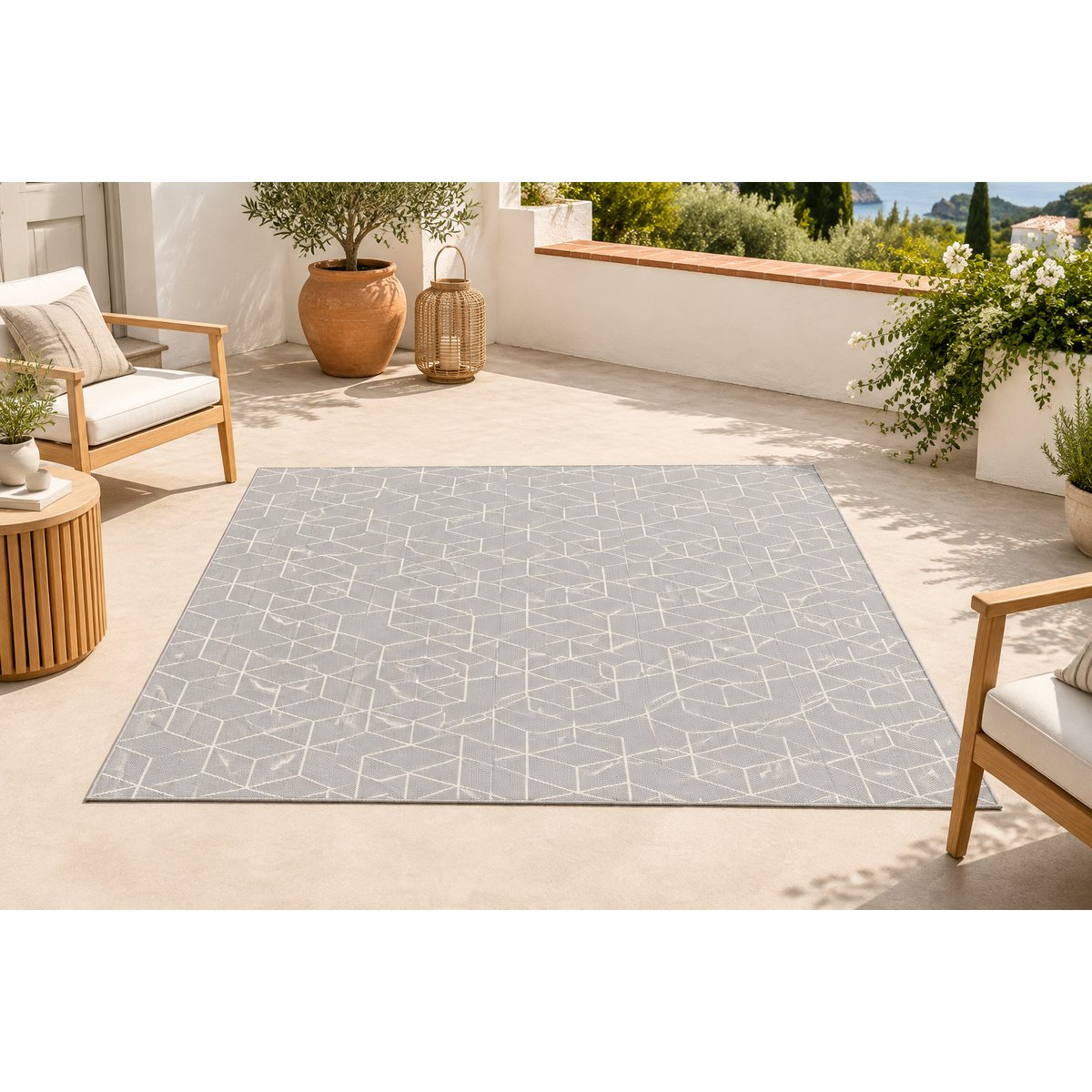 Tapis design intérieur extérieur KUBE gris minéral, AFK LIVING