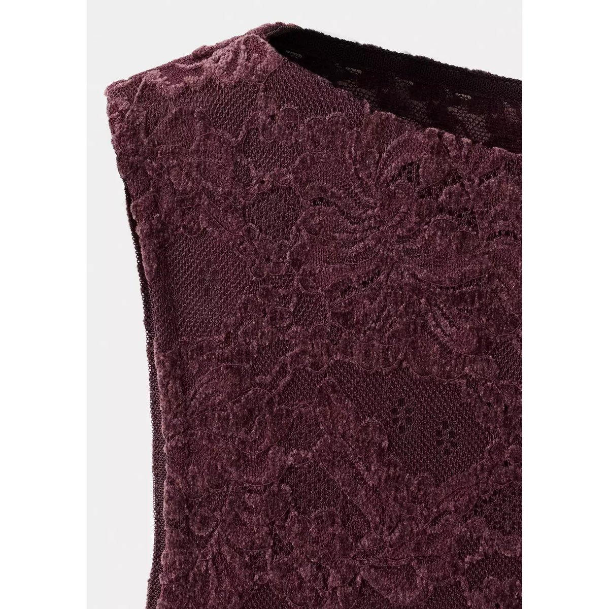 Top col bateau en dentelle florale bordeaux, MANGO