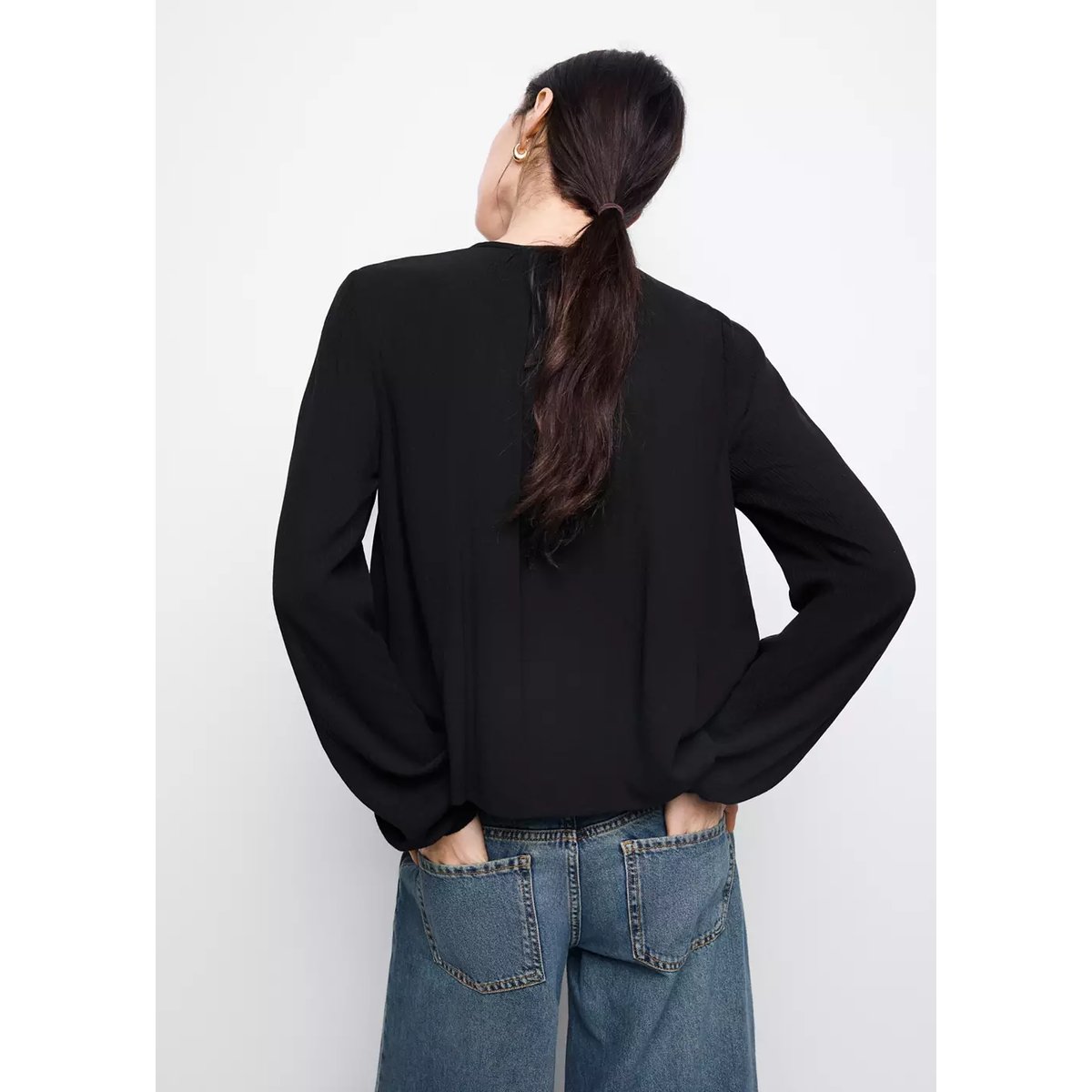 Blouse fluide détails métalliques noir, MANGO TEEN