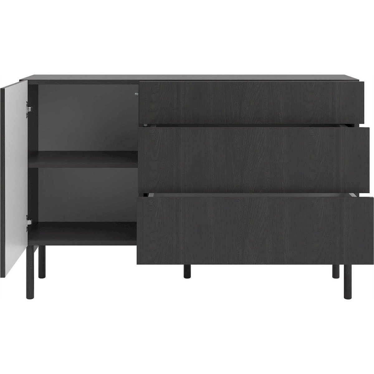 Commode japandi avec porte et 3 tiroirs noir, RECOLLECTION
