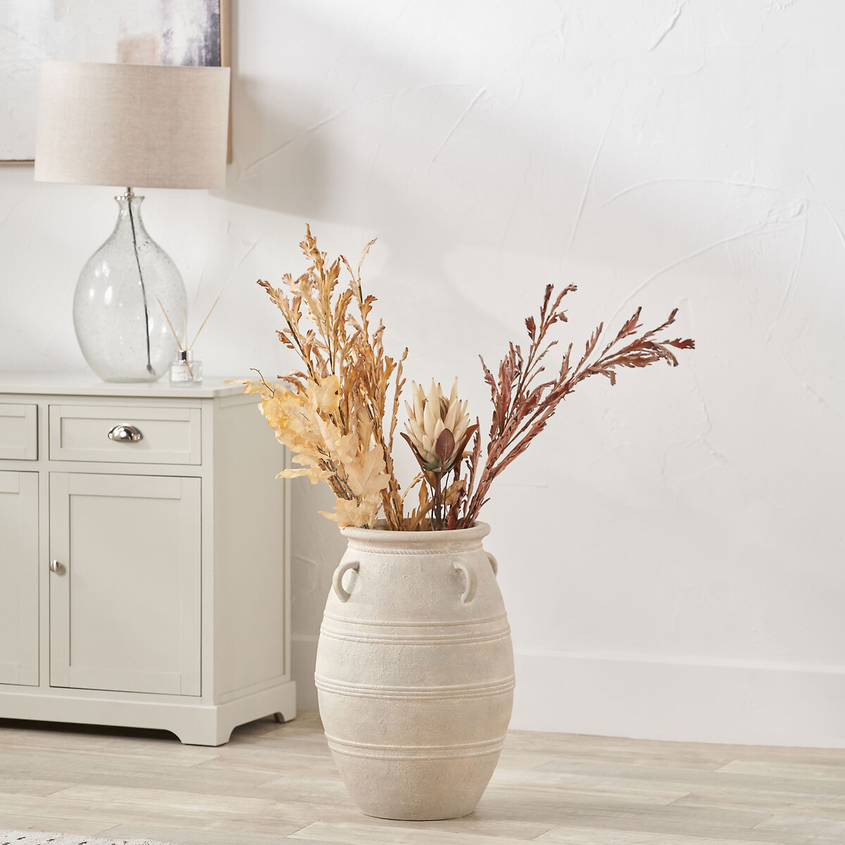 56cm Grey Wash Fibrestone Decorative Vase with Handles grey, SO'HOME