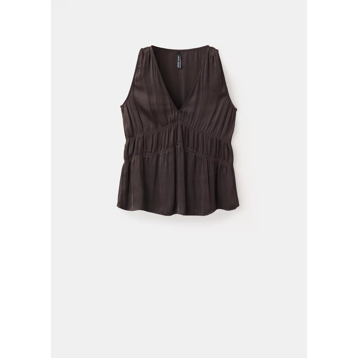 Top col V froncé marron, MANGO