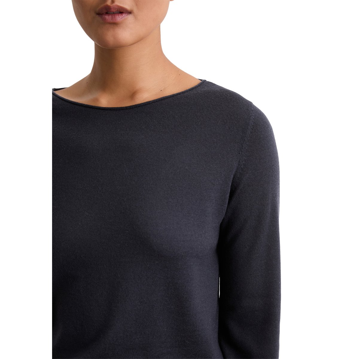 Pull en maille slim en laine mérinos douce bleu foncé, MARC O'POLO