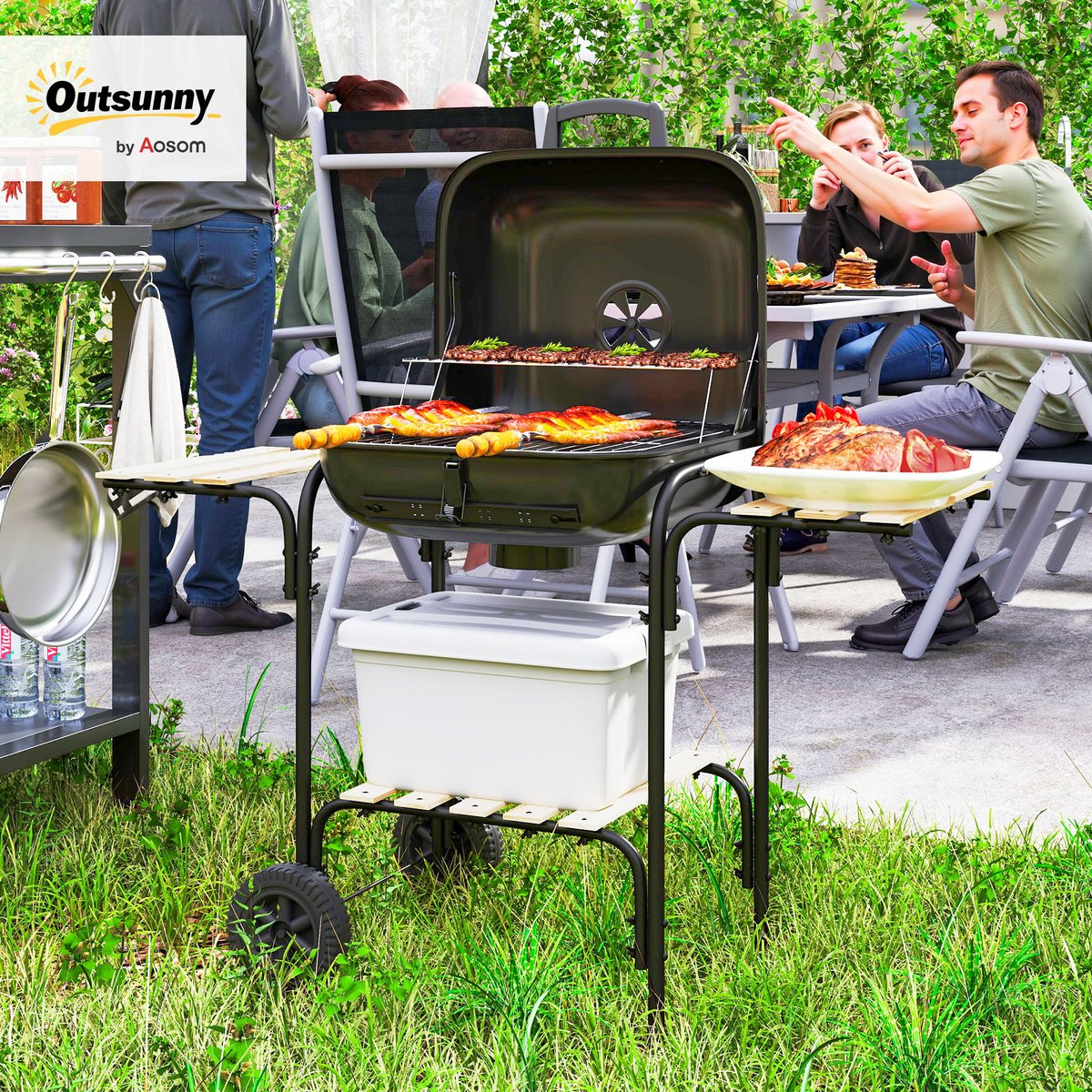 Barbecue au charbon de bois Acier Noir noir, OUTSUNNY