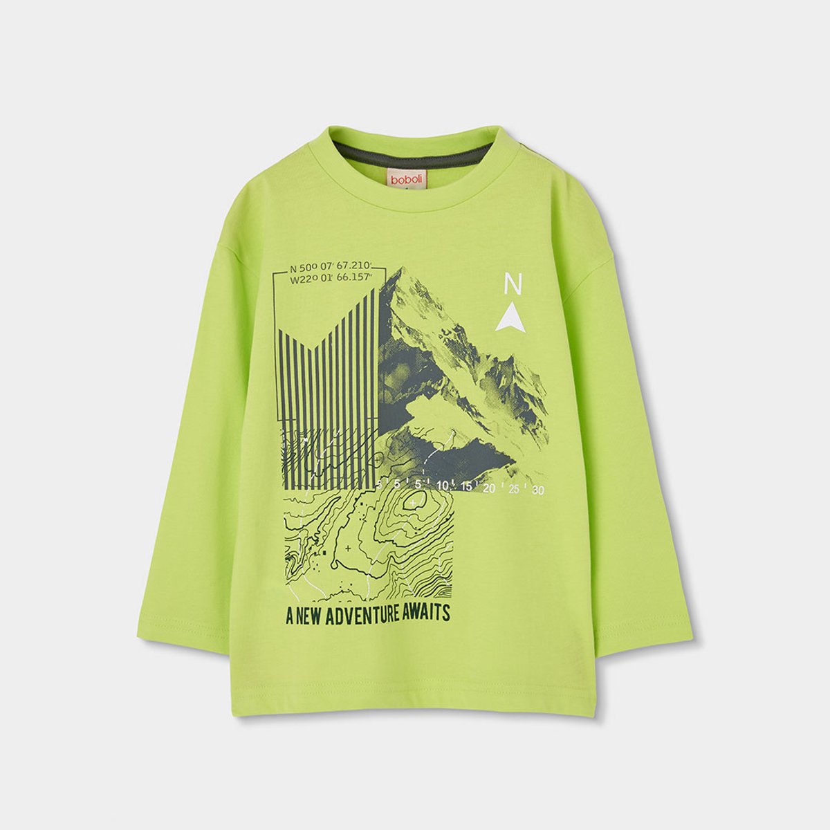T-shirt garçon maille imprimé montagne vert, BOBOLI