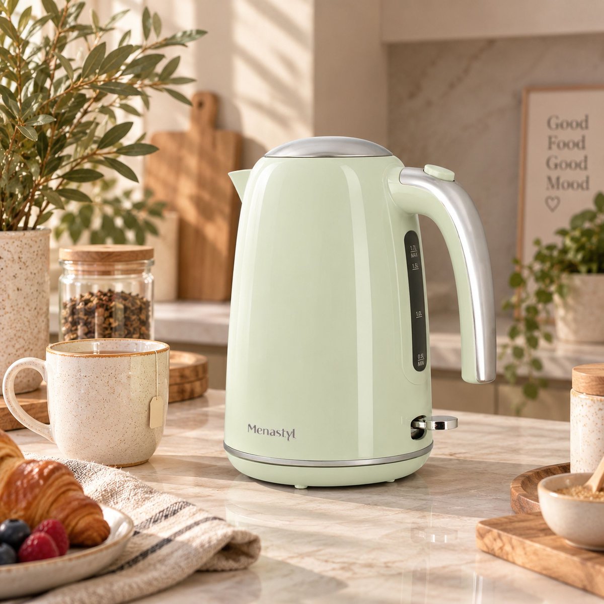 Bouilloire électrique 1,7L en acier inoxydable, RETRO céladon, MENASTYL