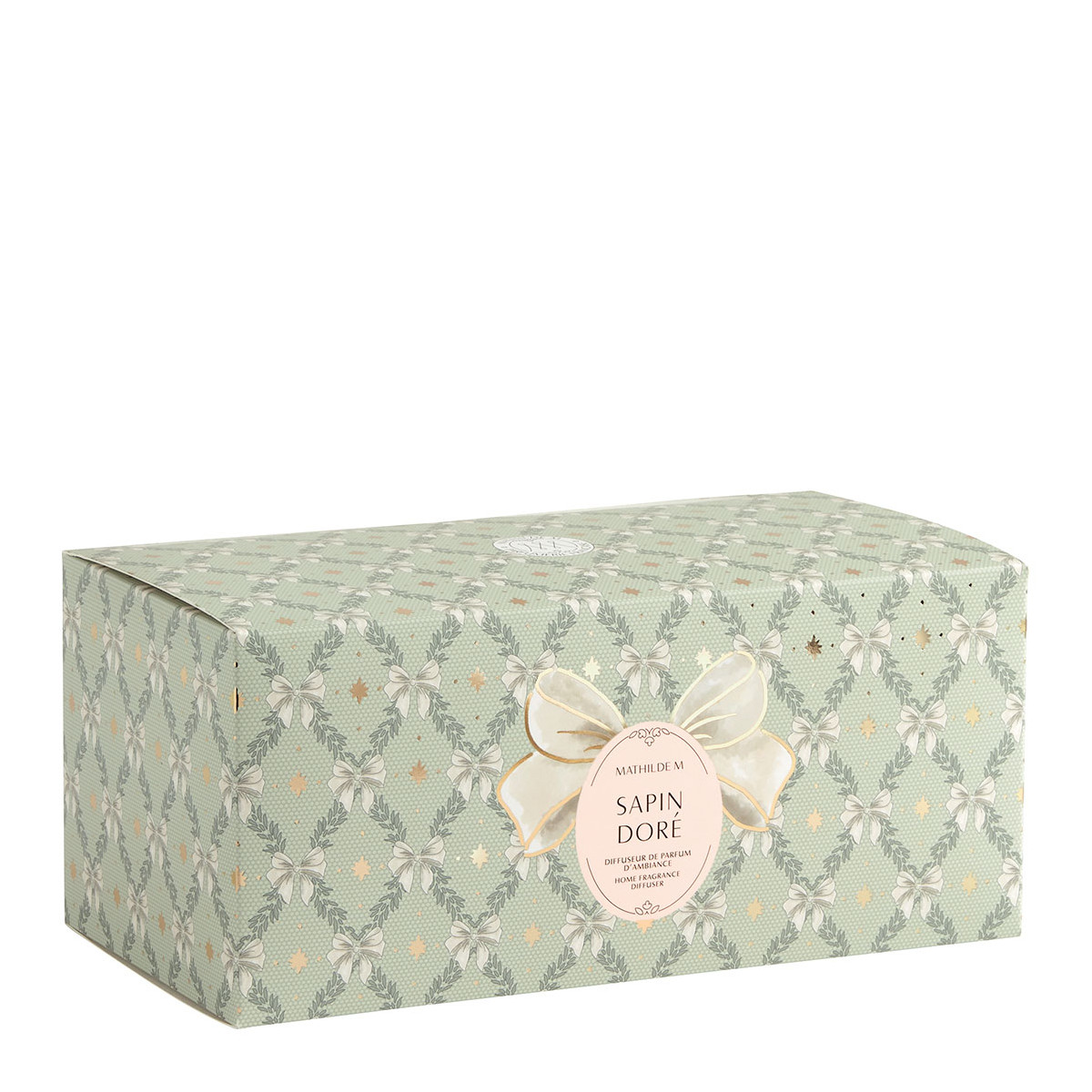 Diffuseur de parfum soliflore Sapin Doré RUBANS DE FÊTE transparent, MATHILDE M