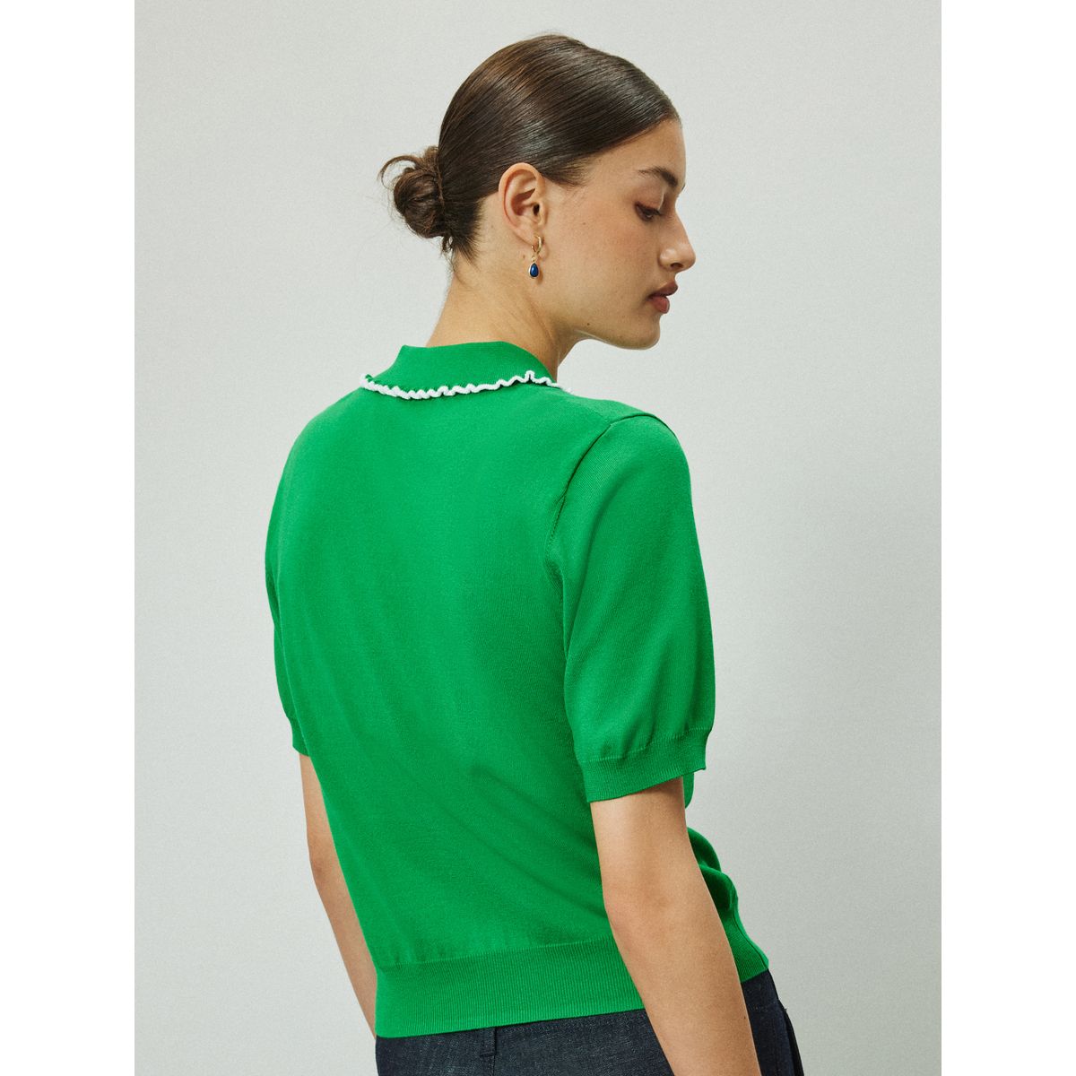 Polo doux en coton manches courtes et volants vert, NEXT