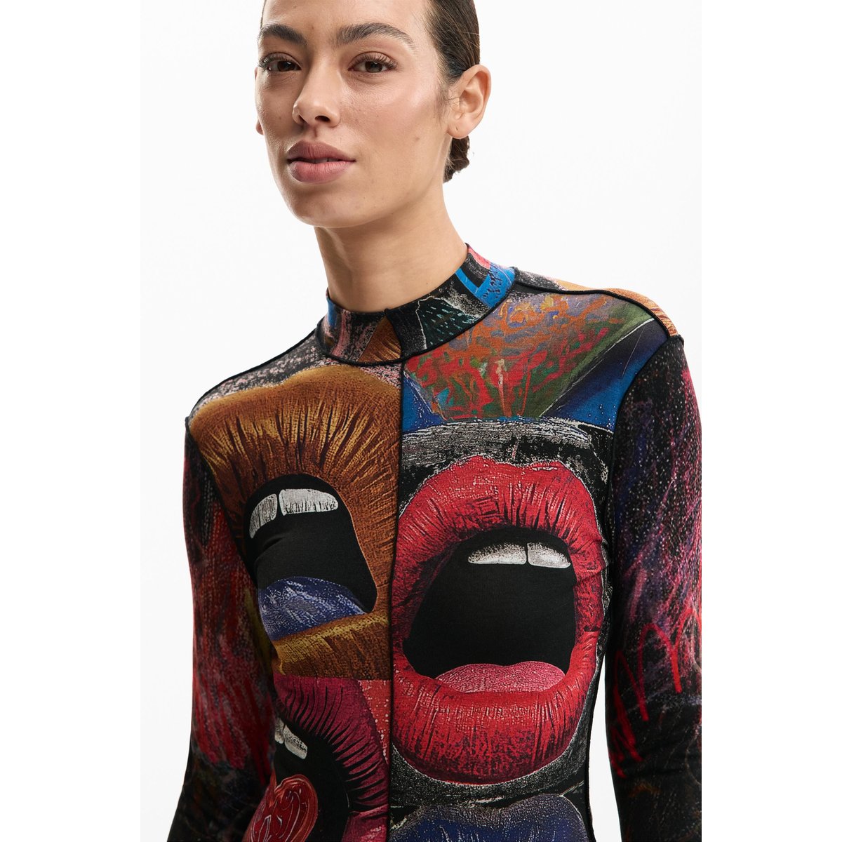 T-shirt manches longues col roulé noir, DESIGUAL