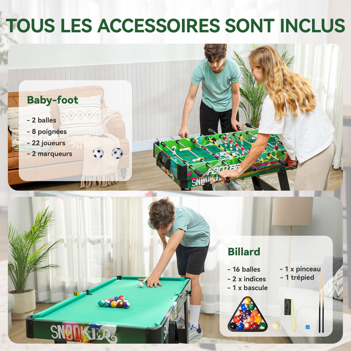 Table de billard multifonctionnelle MDF multicolore, HOMCOM
