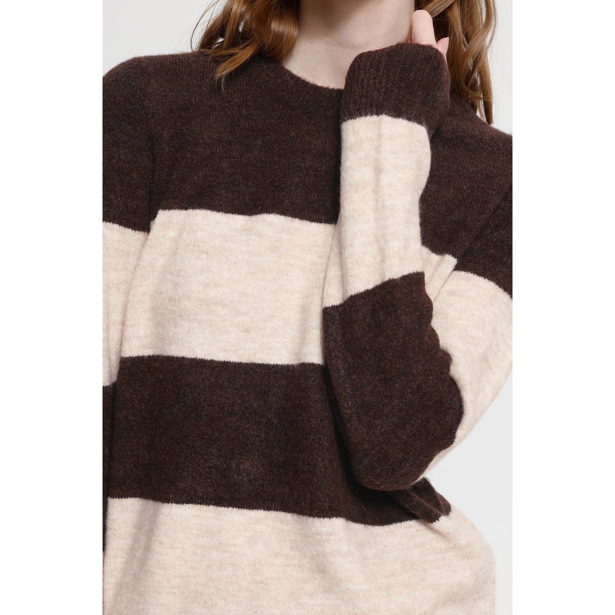 Á manches longues marron chicory coffee white stripe, ICHI