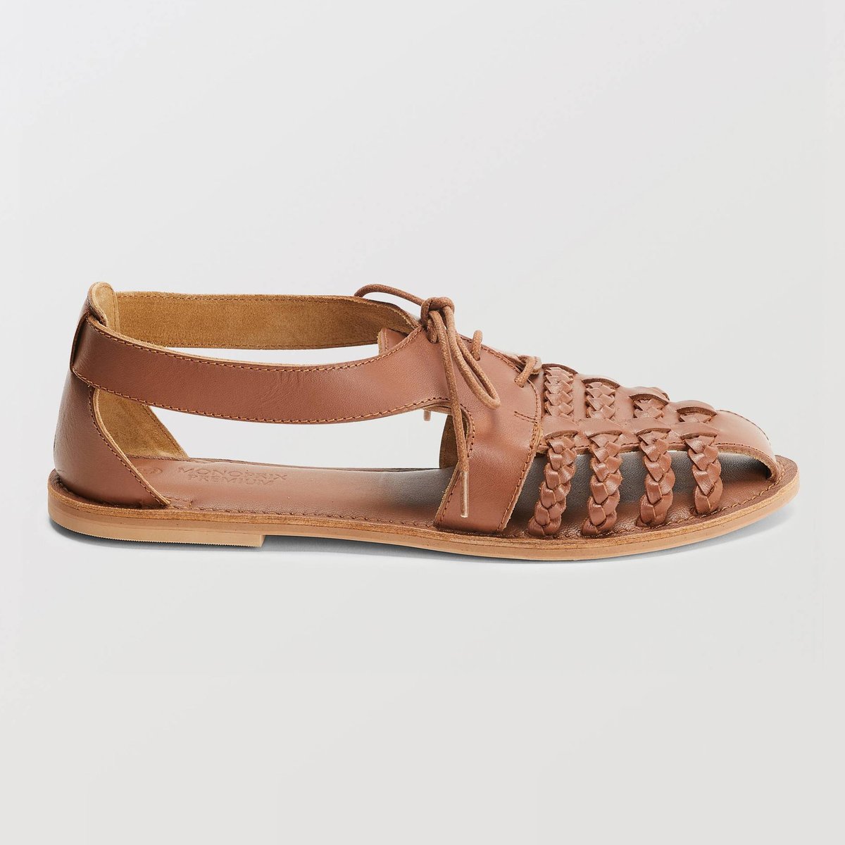 Sandales en cuir tressé tan, MONOPRIX