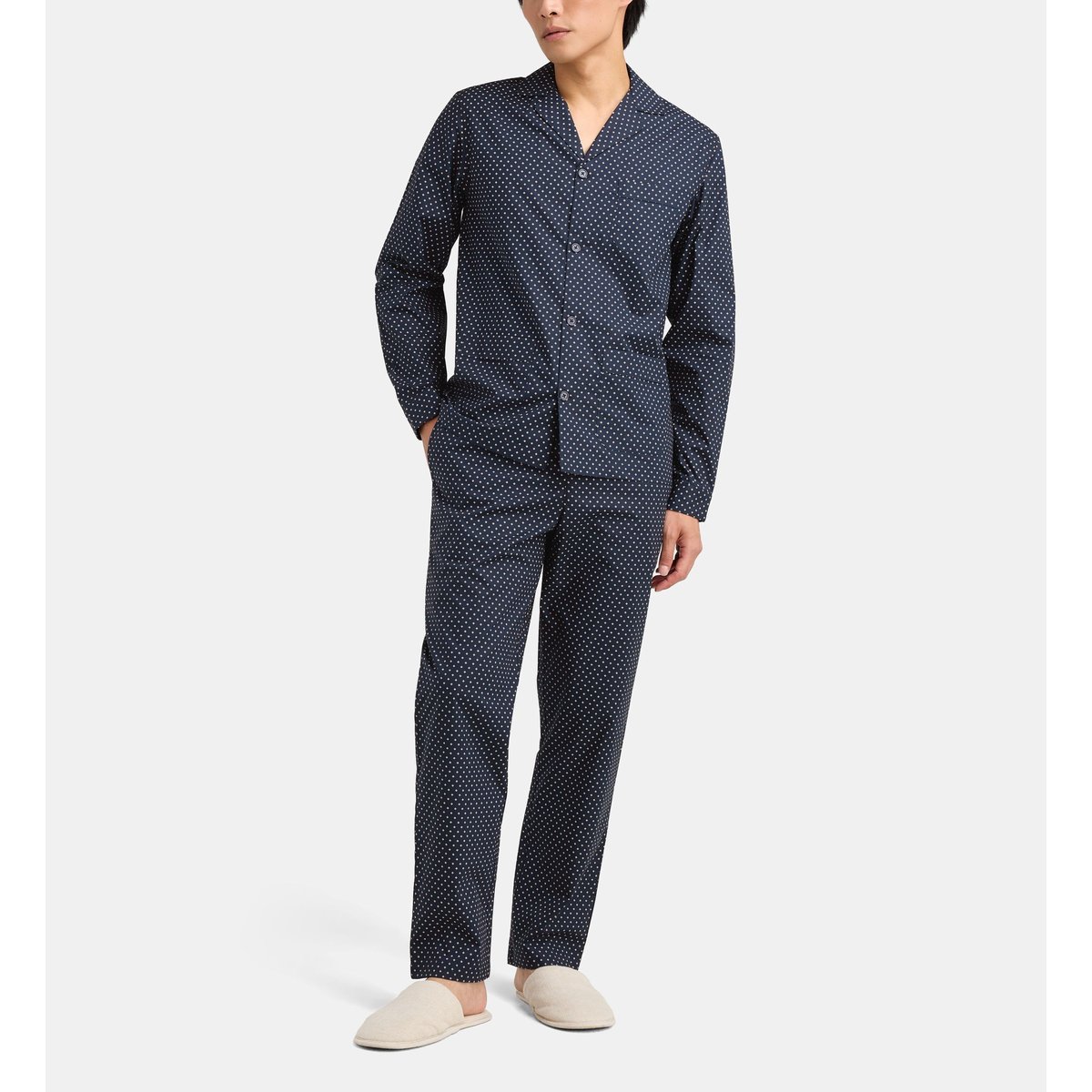 Pyjama long domo en popeline de coton bio bleu foncé, GALERIES LAFAYETTE