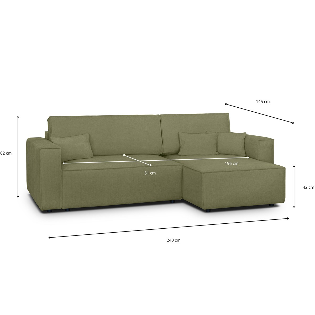 Canapé d'angle convertible 4 places en tissu chenille - LIVIA vert olive, HOMIFAB