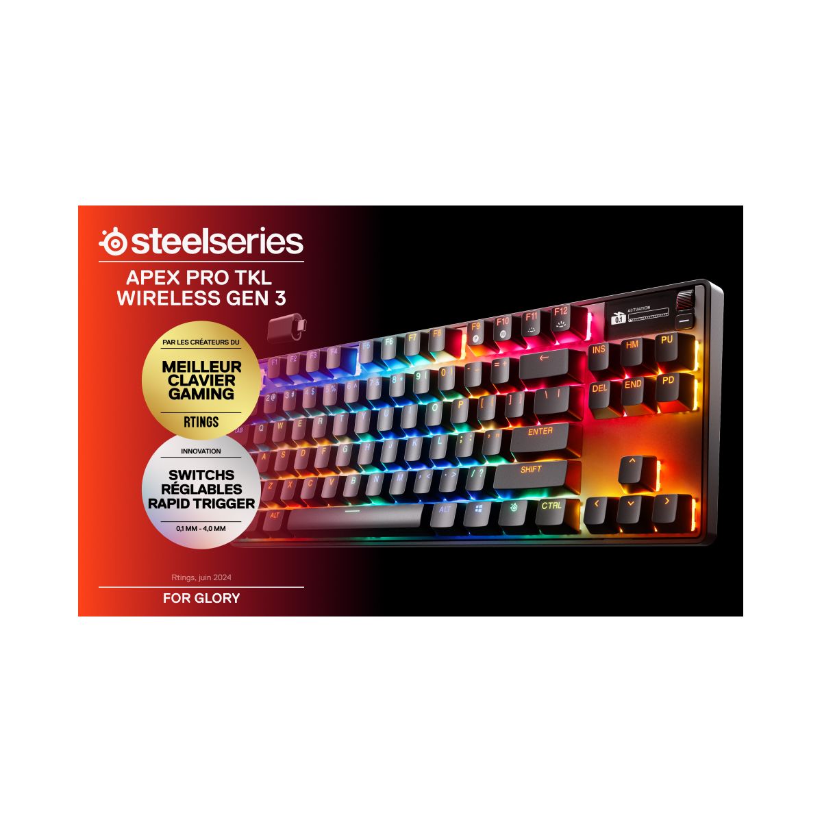 Clavier gamer sans fil APEX PRO TKL WL Gen 3 - FR couleur unique, STEELSERIES