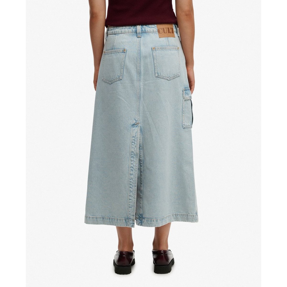 Jupe Maxi Cargo en Jean bleu vintage clair, SUPERDRY