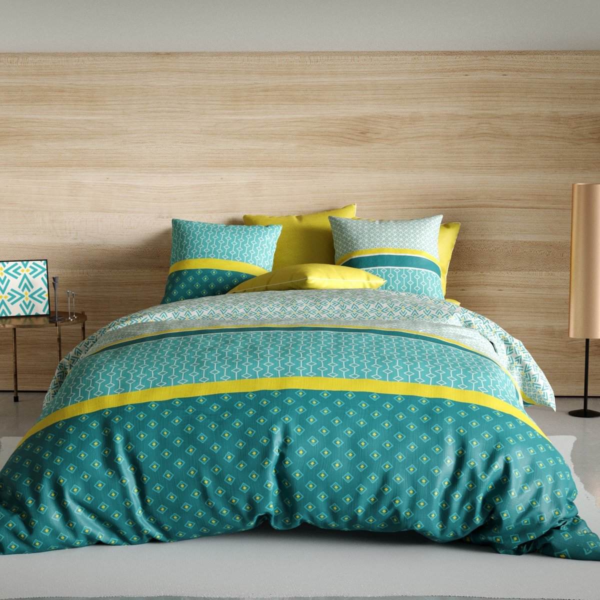 Parure de lit - Housse de couette + taie 100% Coton 57 fils vert, EDEN