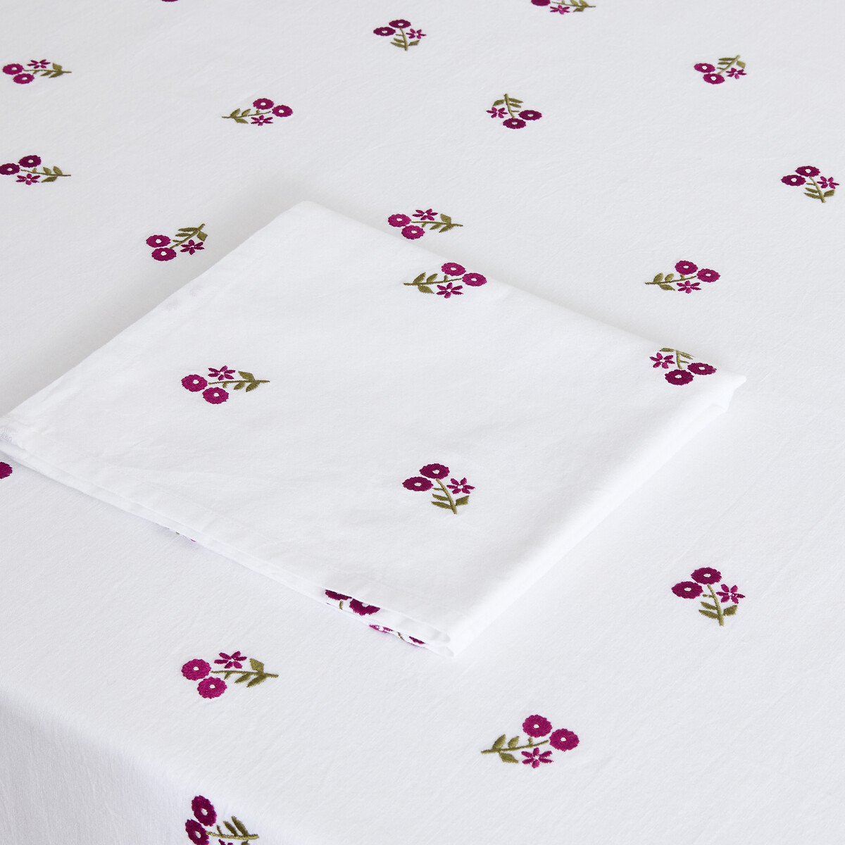 Nappe brodée, en coton et lin, ROSETTA blanc, LA REDOUTE INTERIEURS