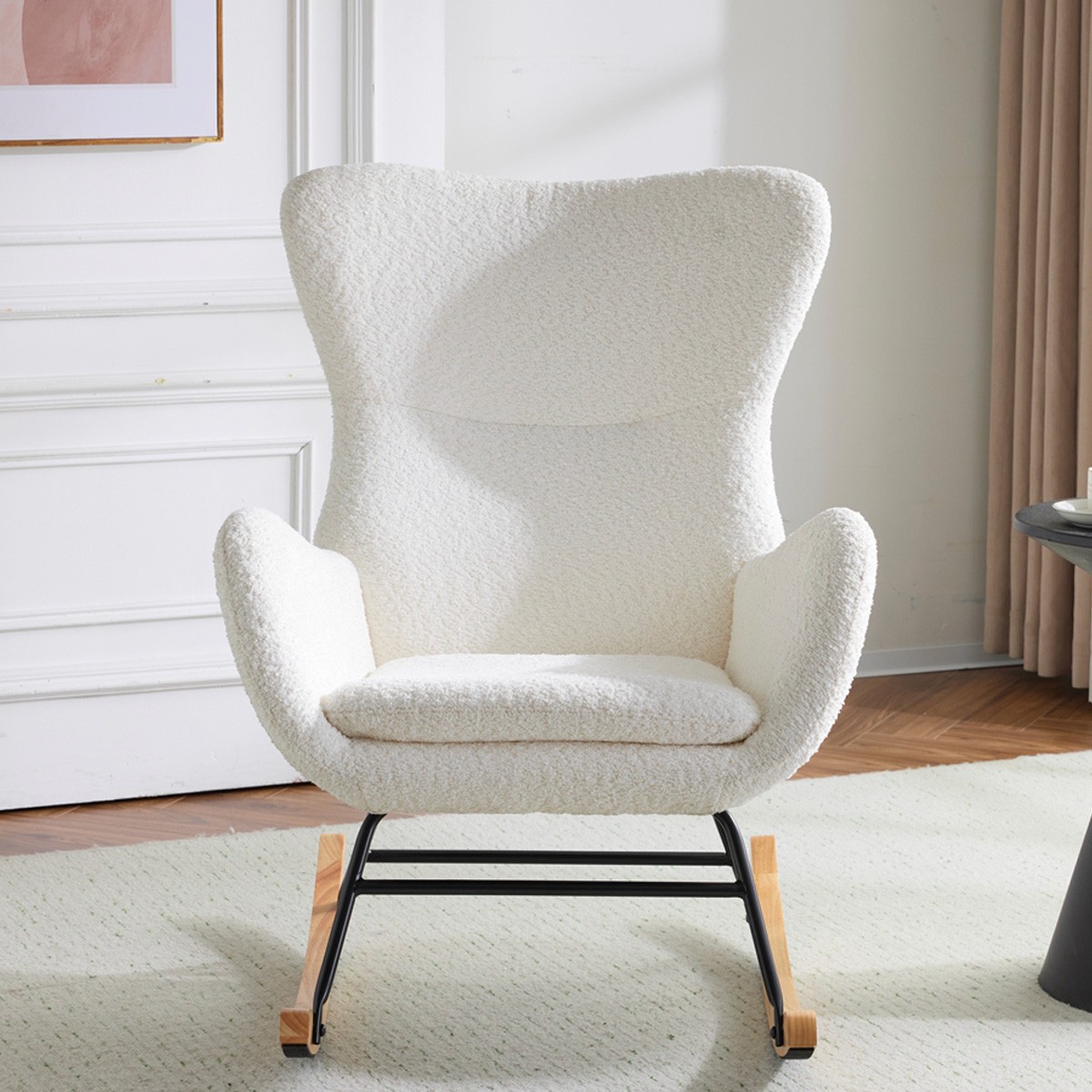 Rocking-chair en tissu bouclé - BEA beige, HOMIFAB