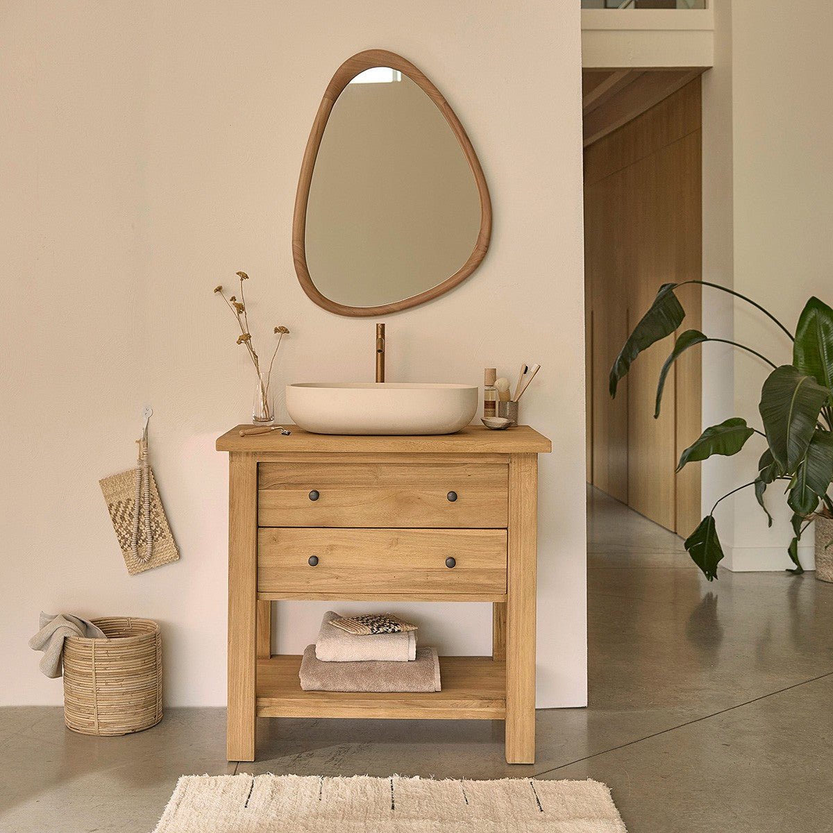 Miroir organique en teck massif 75x60 cm  BELIZE naturel, BERAH GETAH