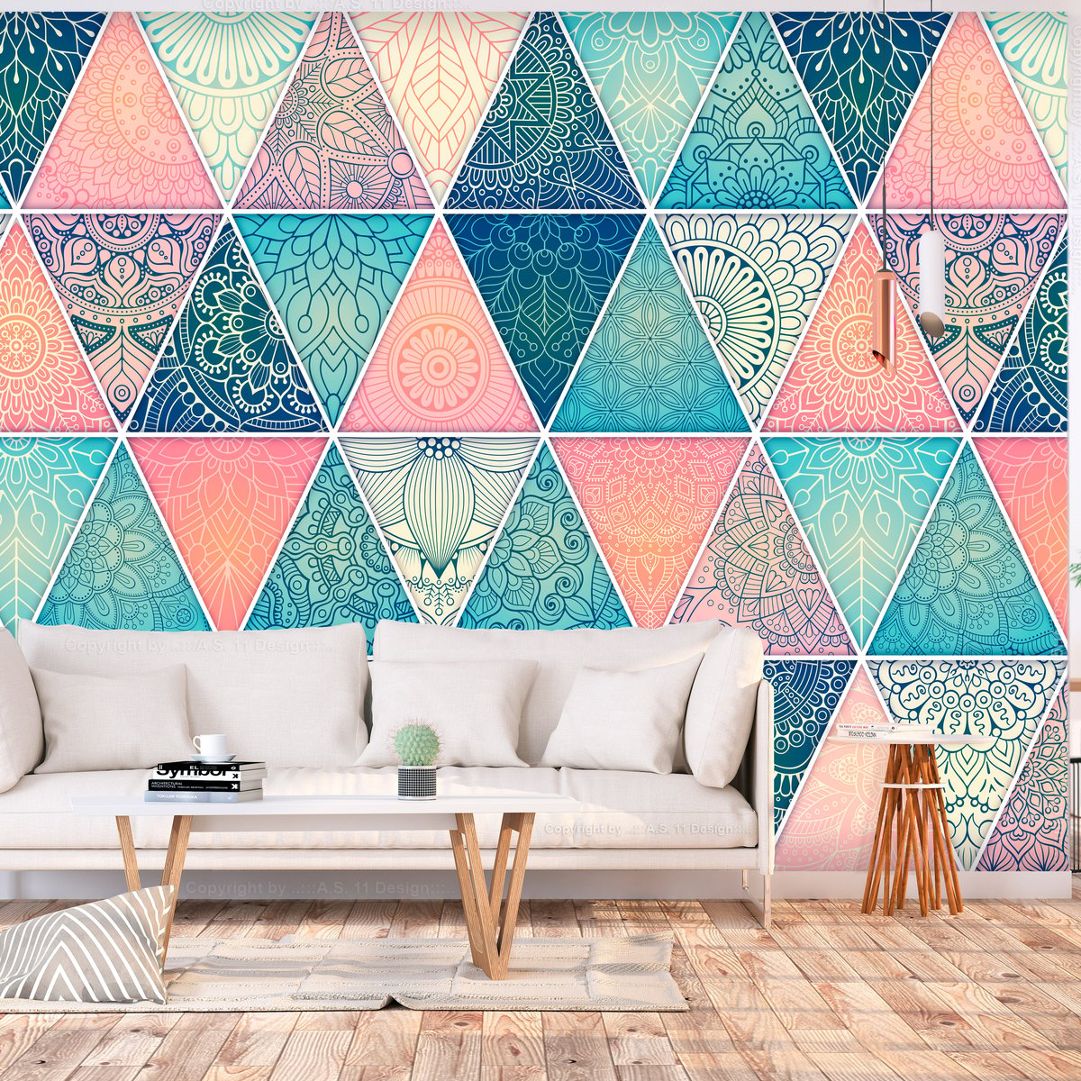 Papier peint intissé panoramique Oriental Triangles blanc, EDEN