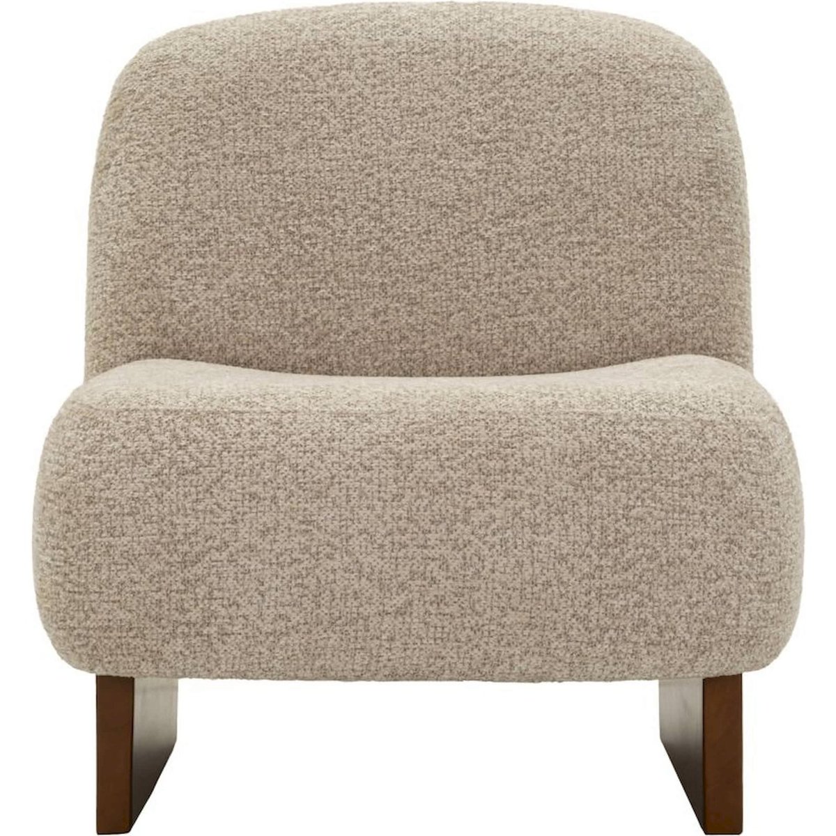 Fauteuil japandi tissu bouclé assise enveloppante beige grisé et marron bois, RECOLLECTION