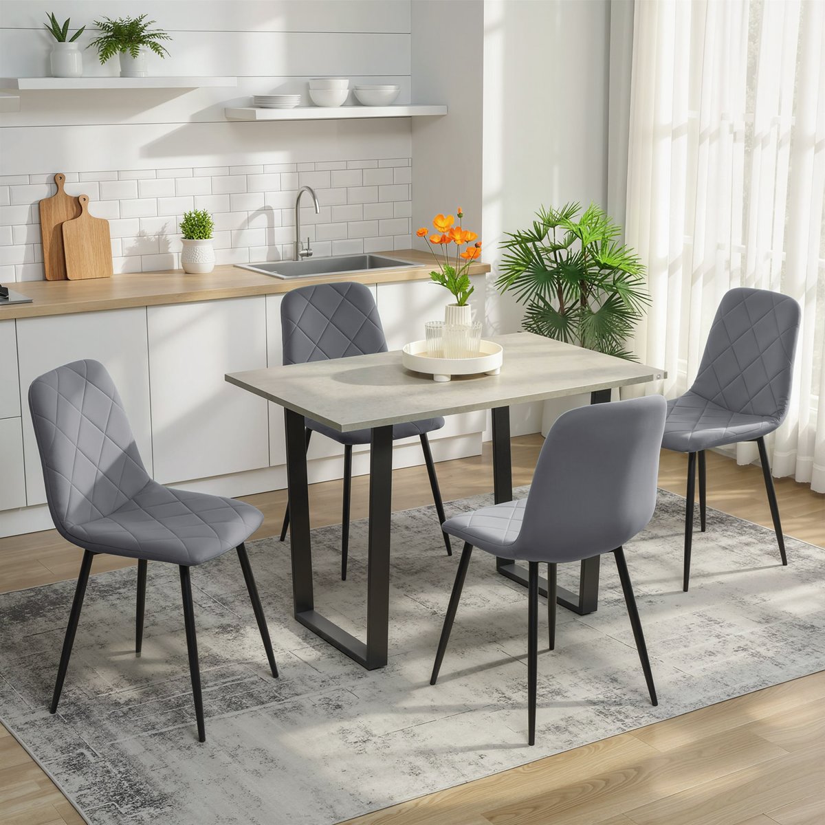 Chaise de salle à manger Polyester Gris gris, HOMCOM
