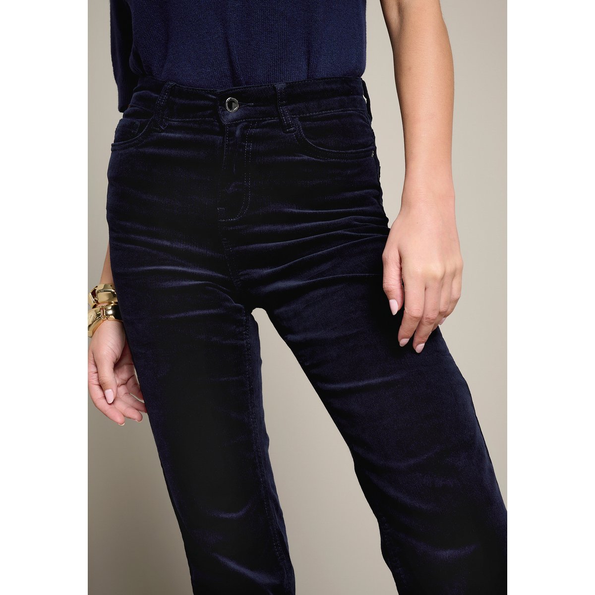 Pantalon bootcut taille haute bleu marine, LOLALIZA