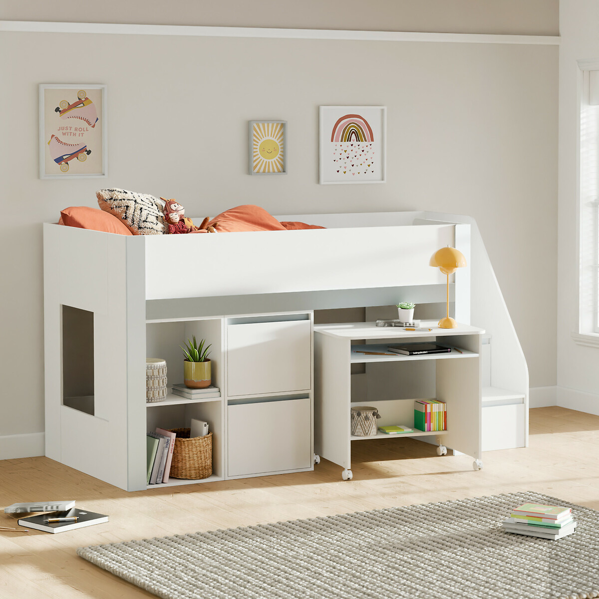 Raya Wood Midsleeper Bed white/silver-coloured, SO'HOME