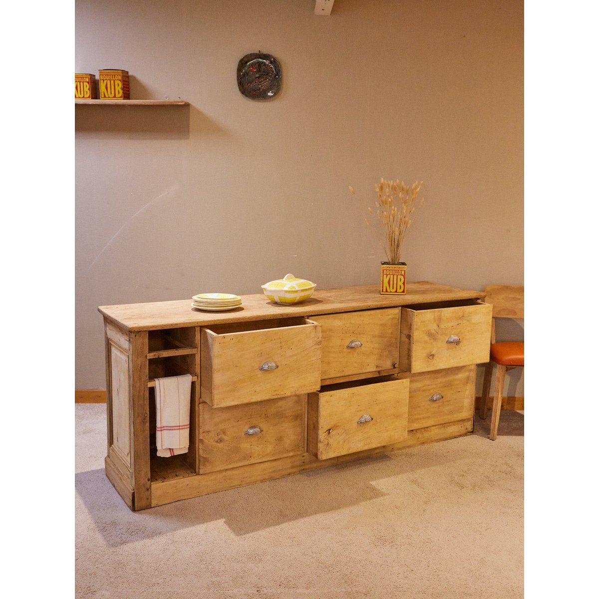 Comptoir en bois poncé Fernand N°452 - Bon état bois clair, DEBONGOUT