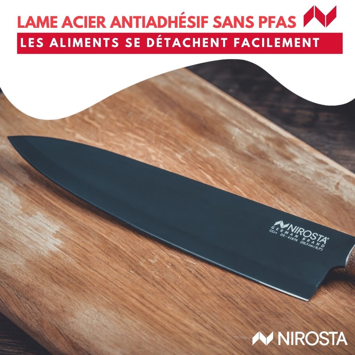 Couteau de chef 33 cm FLOW bois,noir, NIROSTA