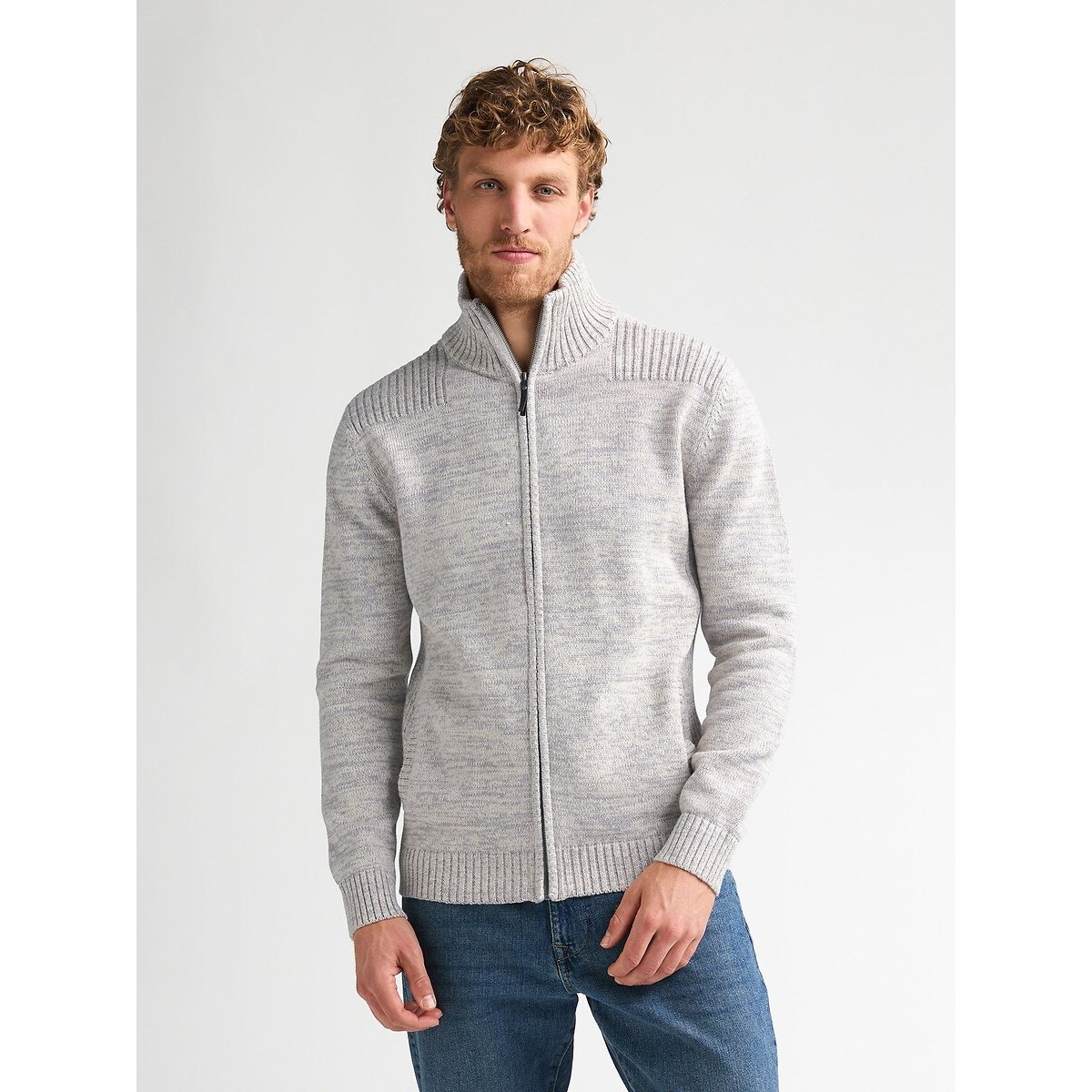 Cardigan in maglia fine écru chiné, PETROL INDUSTRIES