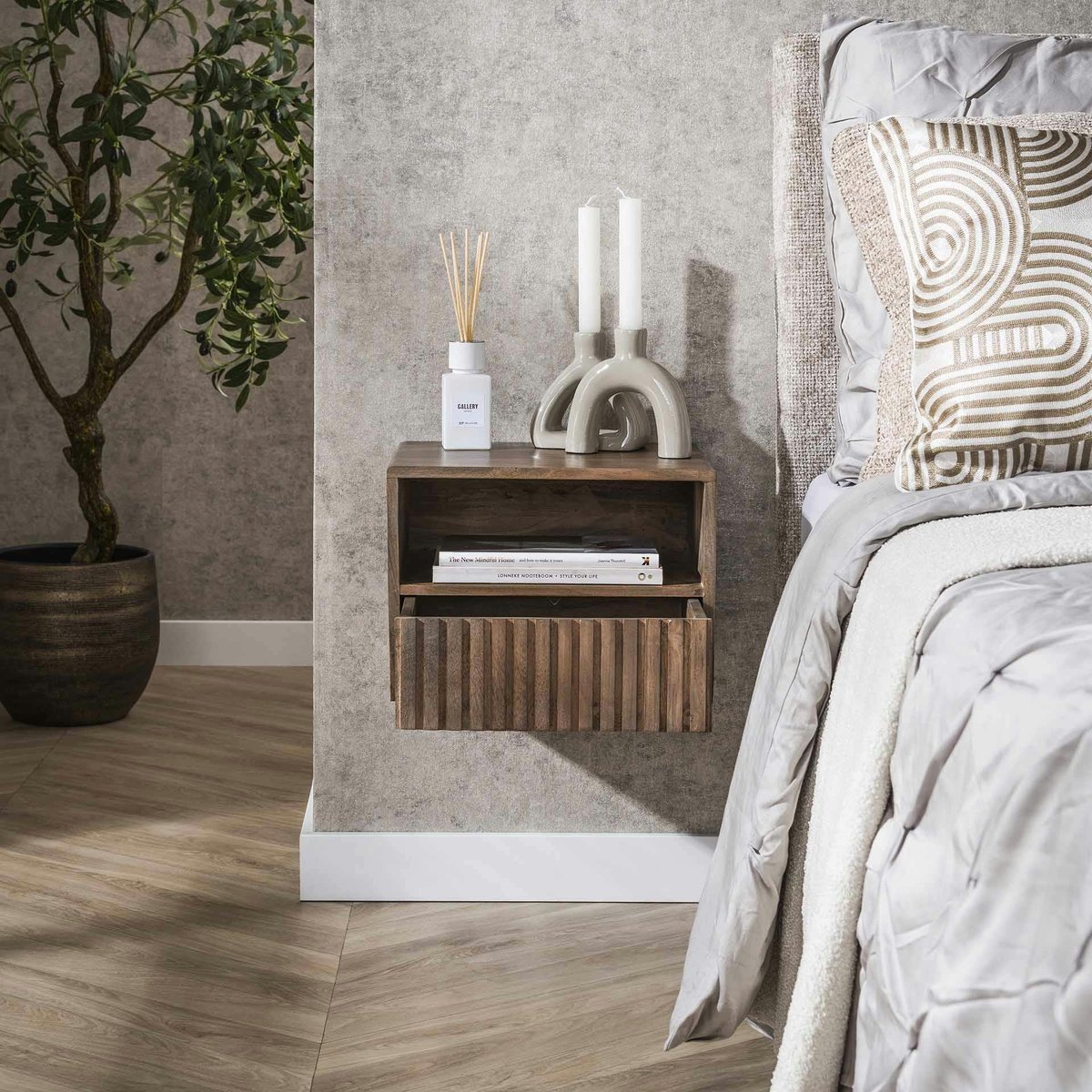 Table de chevet murale bois brun, tiroir & niche NAKO marron, PIER IMPORT