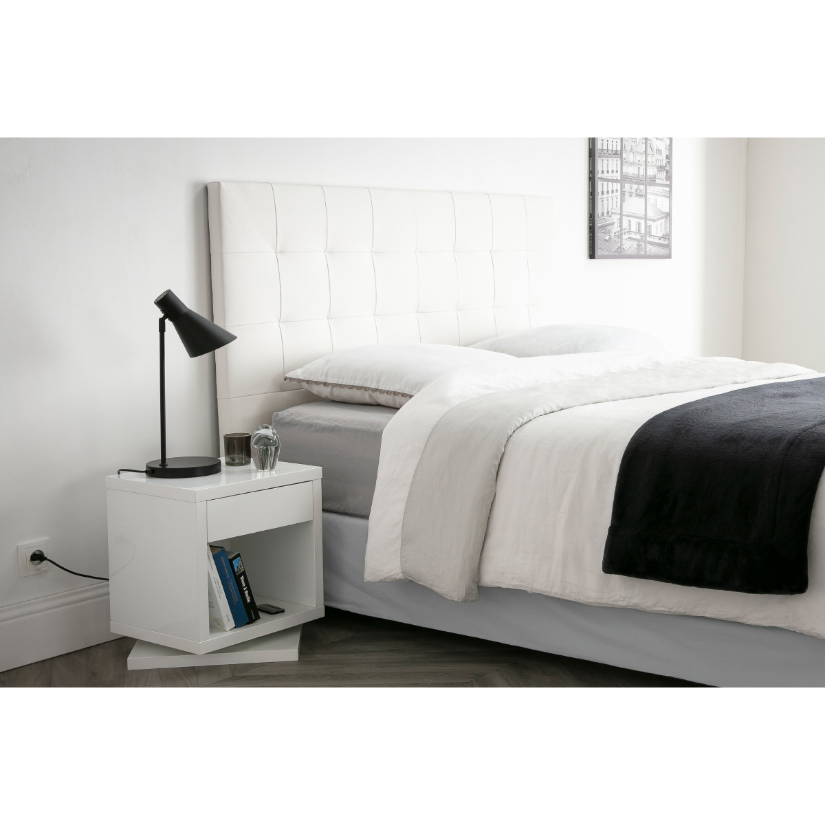 Tête de lit capitonnée L160 cm HALCIONA blanc, MILIBOO