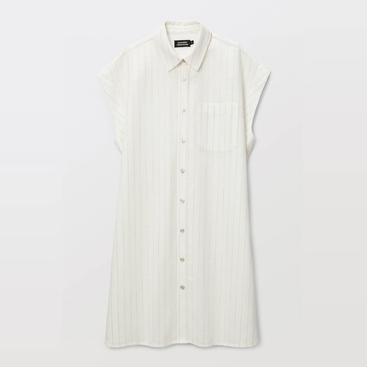 Chemise de nuit rayée en coton ecru, MONOPRIX