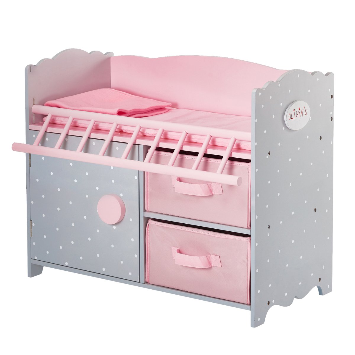 Berceau poupée avec rangement, Bois, POLKA DOTS PRINCESS rose, TEAMSON KIDS