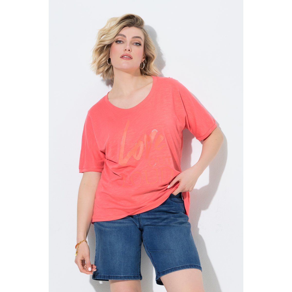 T-shirt oversize avec message corail, ULLA POPKEN
