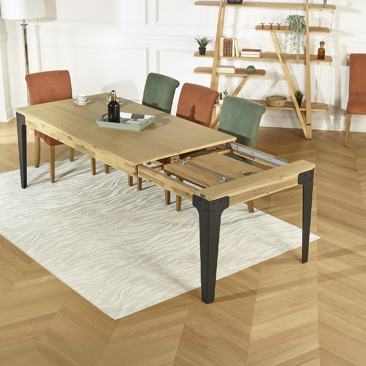 Table rectangulaire en acacia 1 rallonge 8/10 couverts BALTIMORE noire, ROBIN DES BOIS