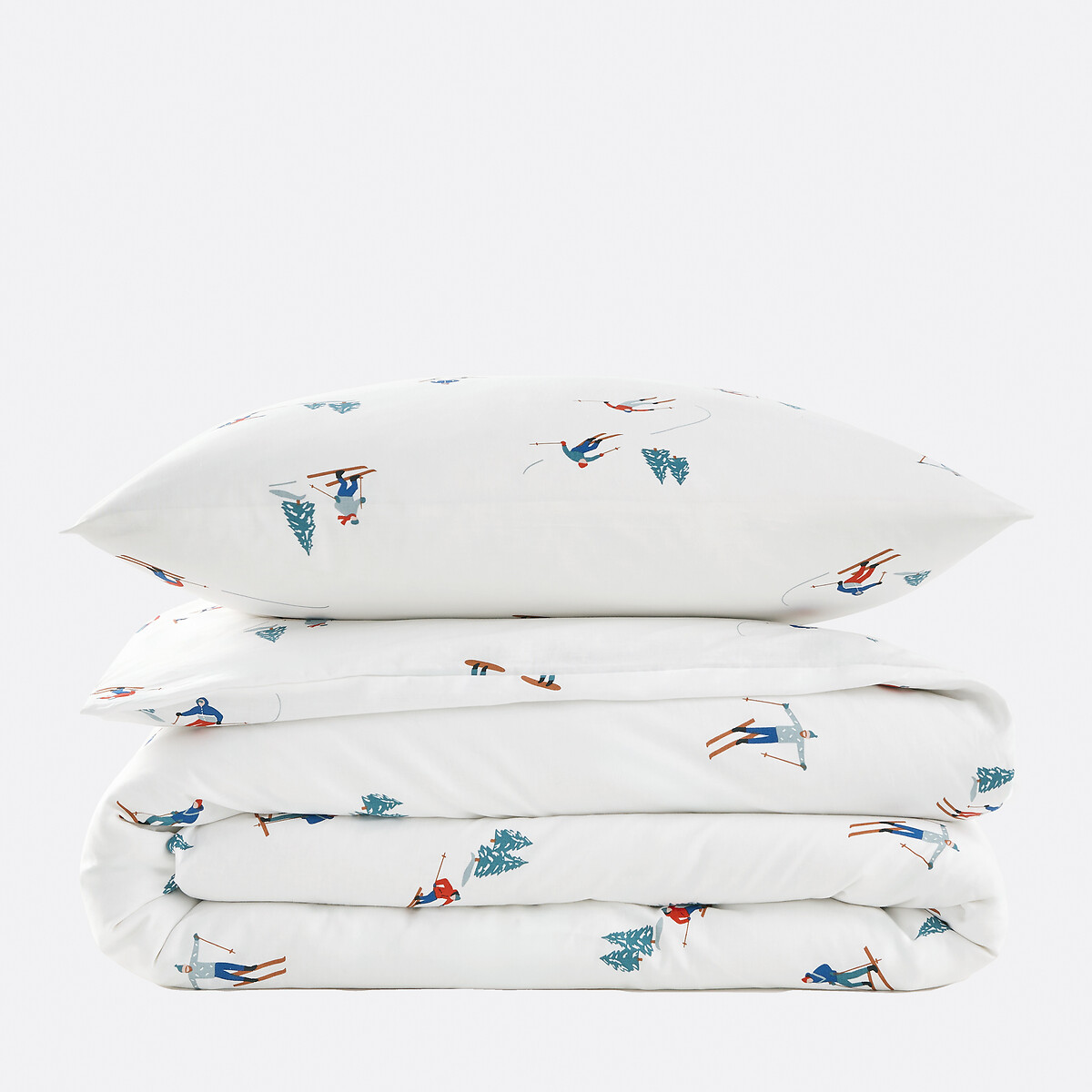 Parure de lit enfant en 30% coton recyclé, taie carrée, TOUT SCHUSS imprimé fond écru, LA REDOUTE INTERIEURS