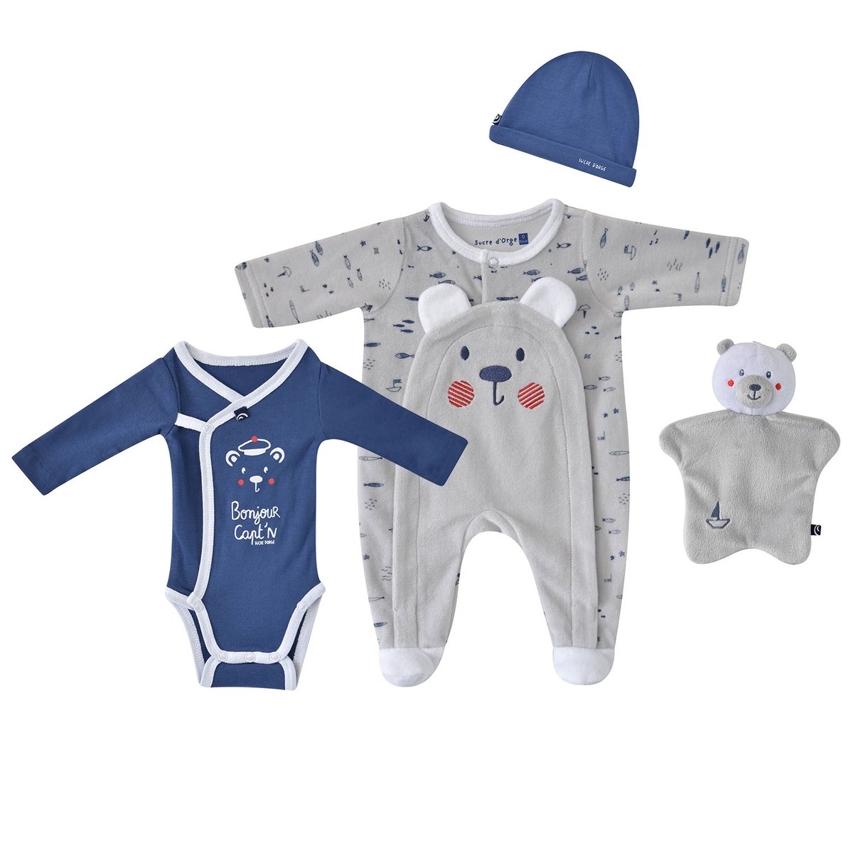 Trousseau de naissance gris eustazio bleu, SUCRE D'ORGE