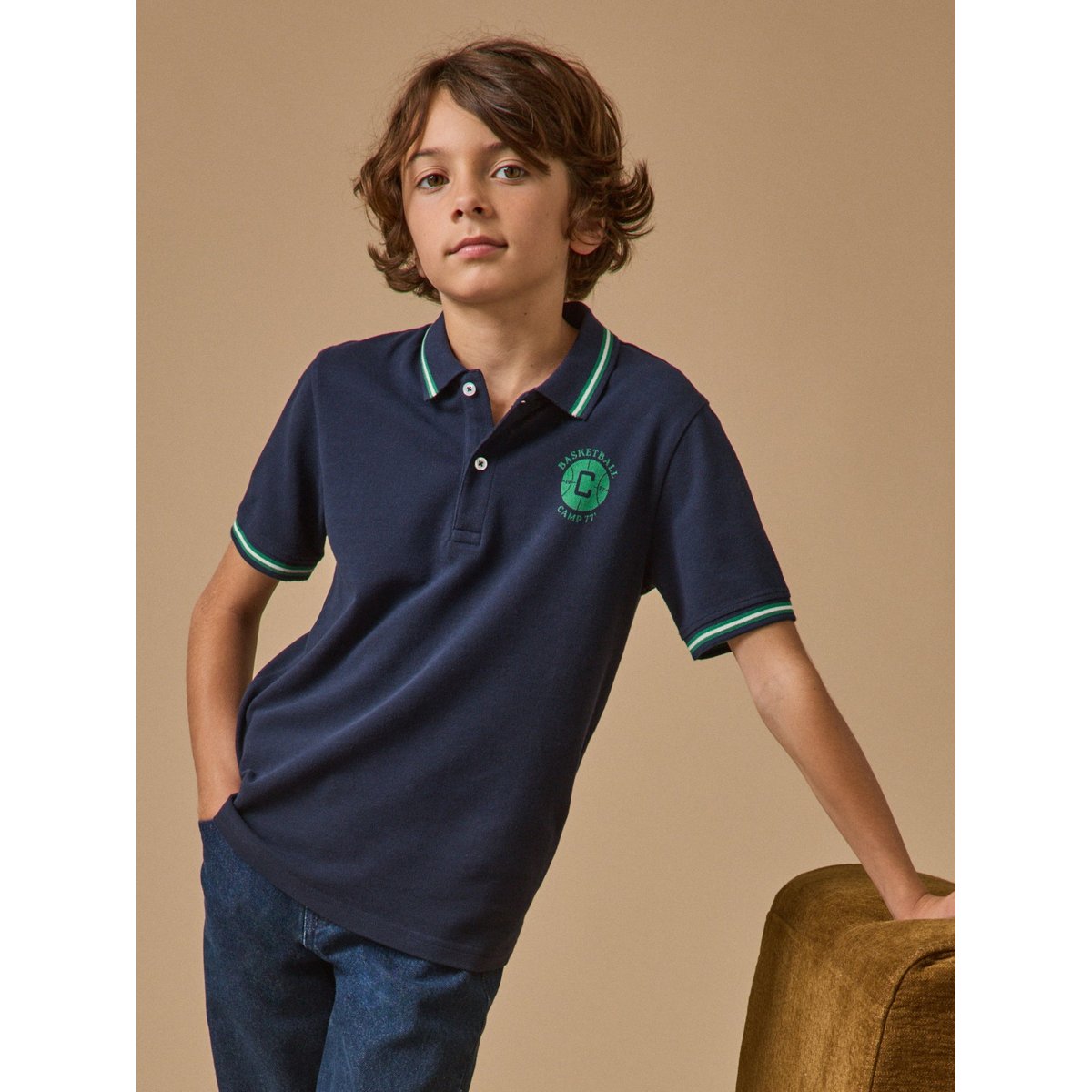 Polo en maille piquée marine, CYRILLUS