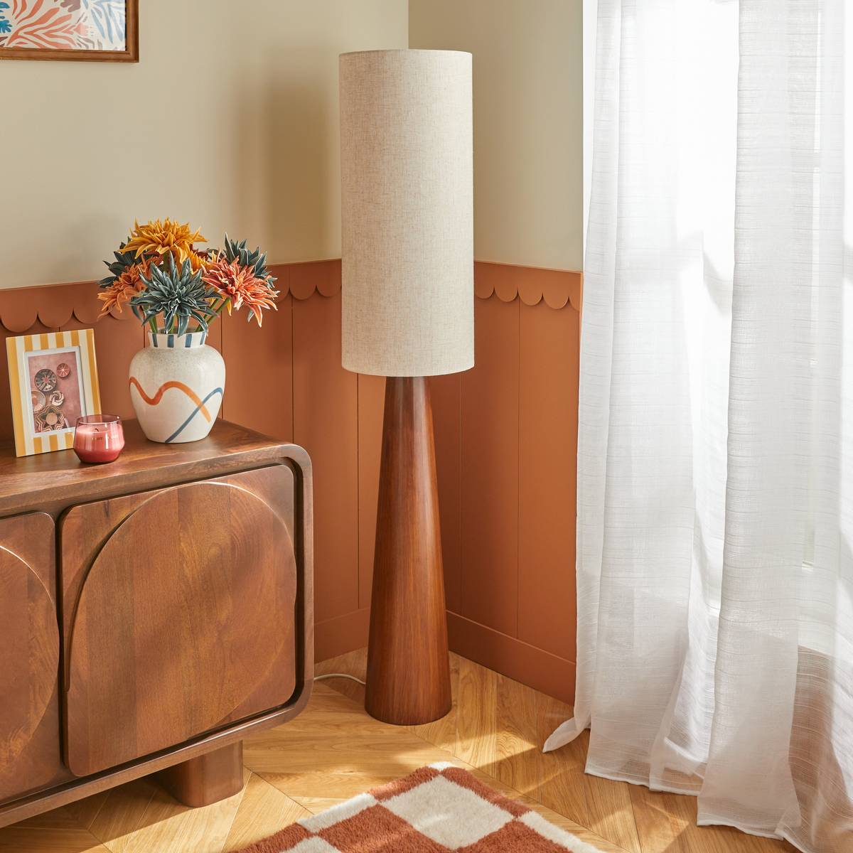 Lampadaire cylindrique en pin SERGIO marron, ATMOSPHERA